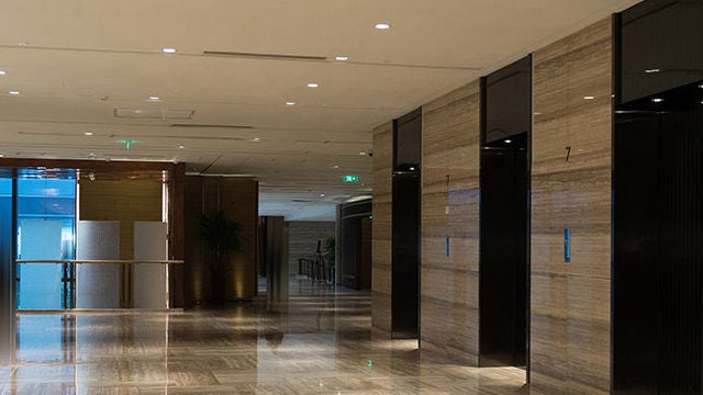 LED lighting and LED controls for elevator lobbies