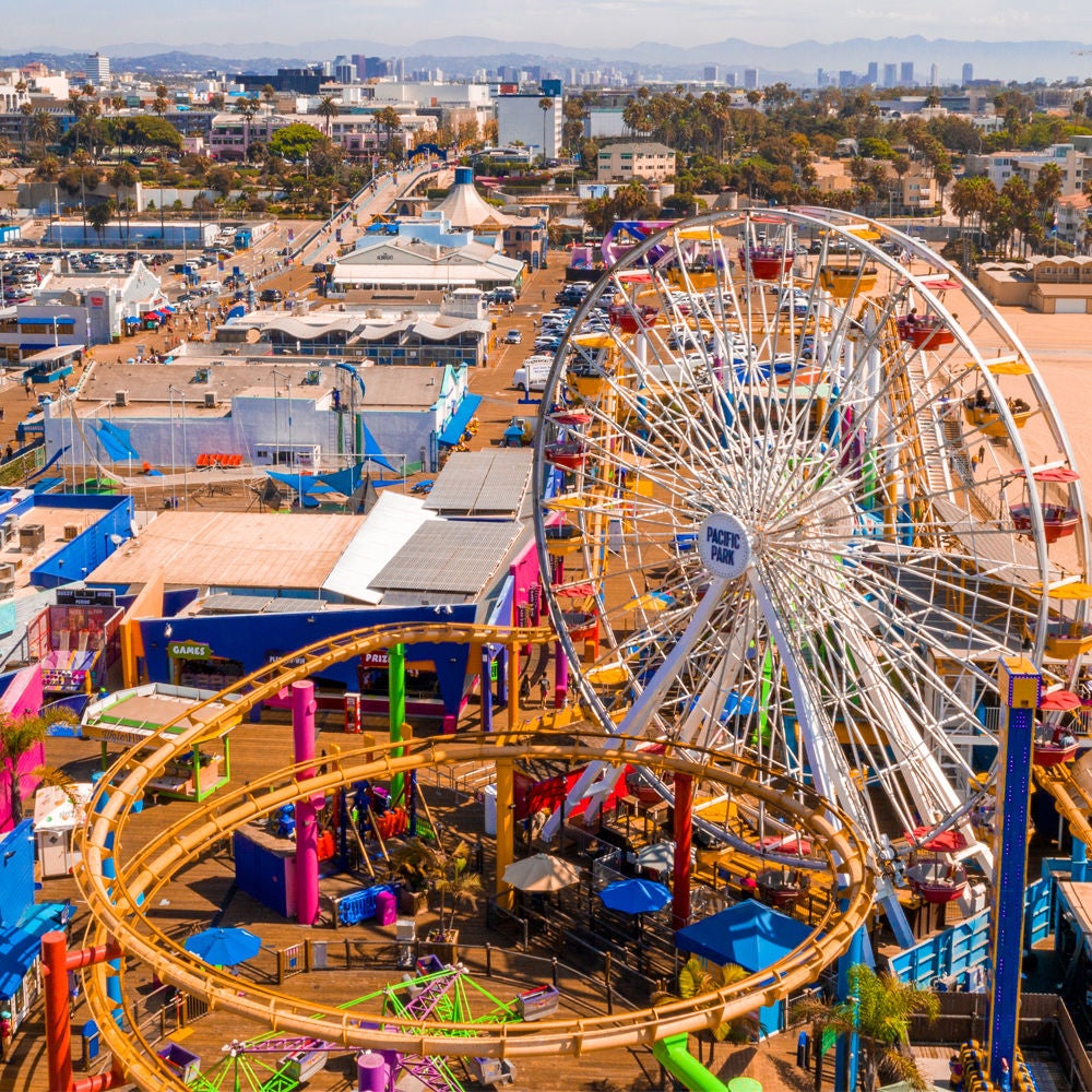 Ferris Wheel and Roller Coaster at Amusement Park