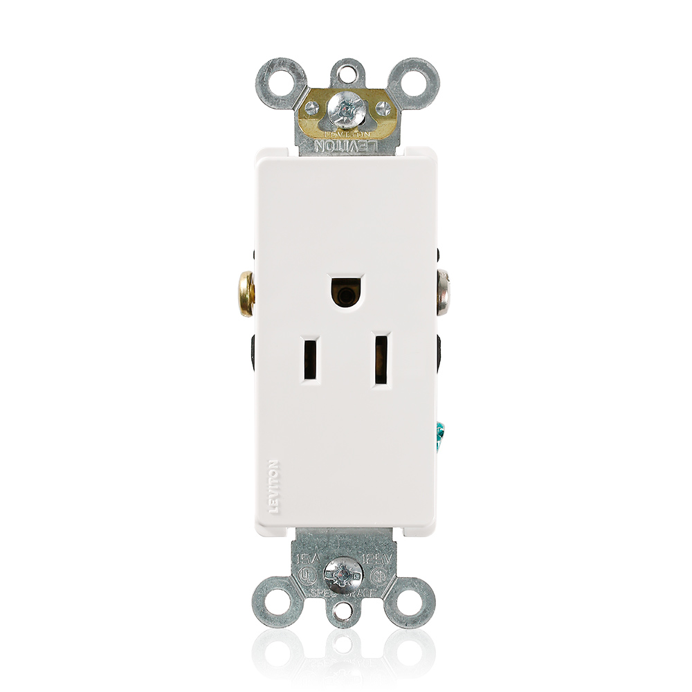 Product image for 15 Amp Decora Plus Single Receptacle/Outlet, Commercial Grade, Self-Grounding
