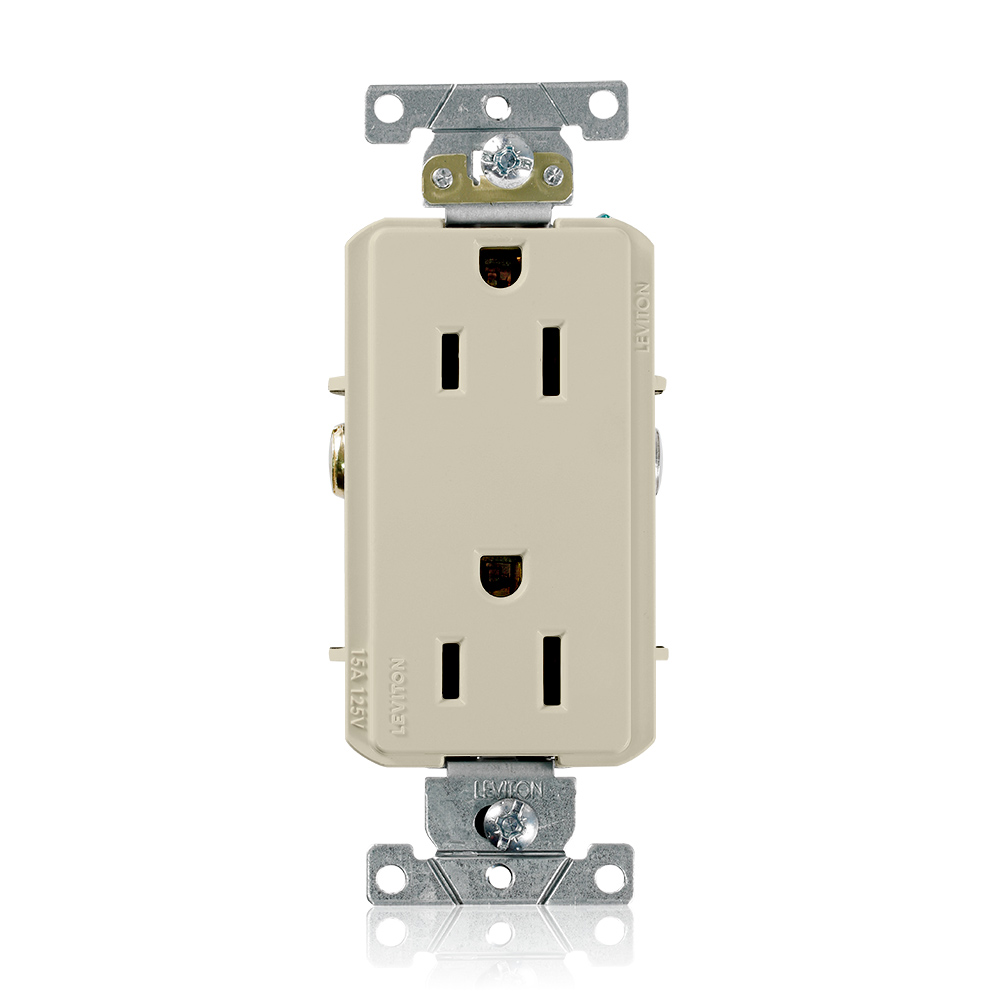 Product image for 15 Amp Decora Plus Duplex Receptacle/Outlet, Industrial Grade, Self-Grounding