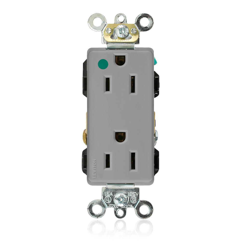 Product image for 15 Amp Decora Plus Duplex Receptacle/Outlet, Industrial Grade, Self-Grounding