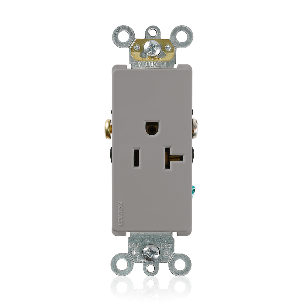 Product image for 20 Amp Decora Plus Single Receptacle/Outlet, Commercial Grade, Self-Grounding