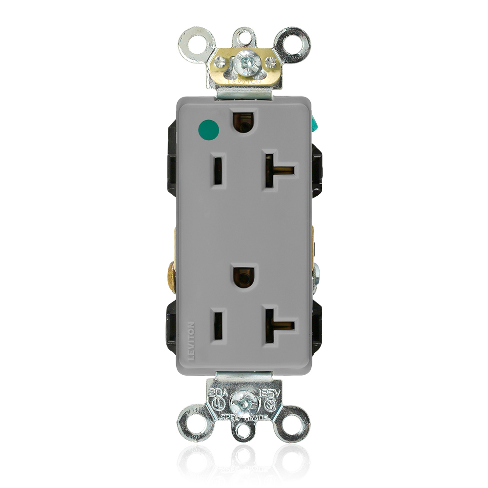 Product image for 20 Amp Decora Plus Duplex Receptacle/Outlet, Hospital Grade, Self-Grounding