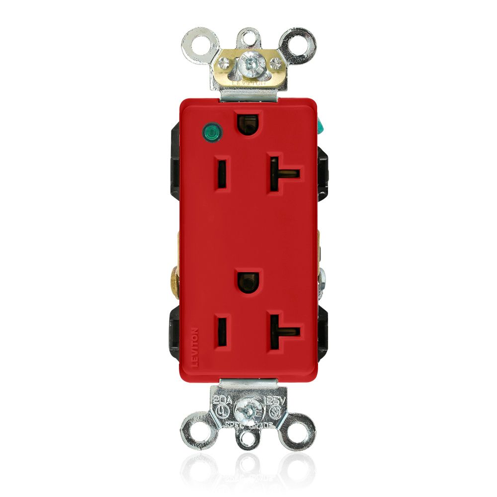Product image for 20 Amp Decora Plus Duplex Receptacle/Outlet, Hospital Grade, Self-Grounding, Power Indication