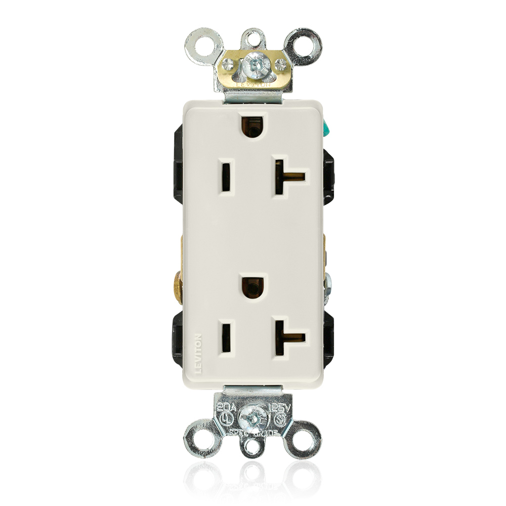 Product image for 20 Amp Decora Plus Duplex Receptacle/Outlet, Industrial Grade, Self-Grounding