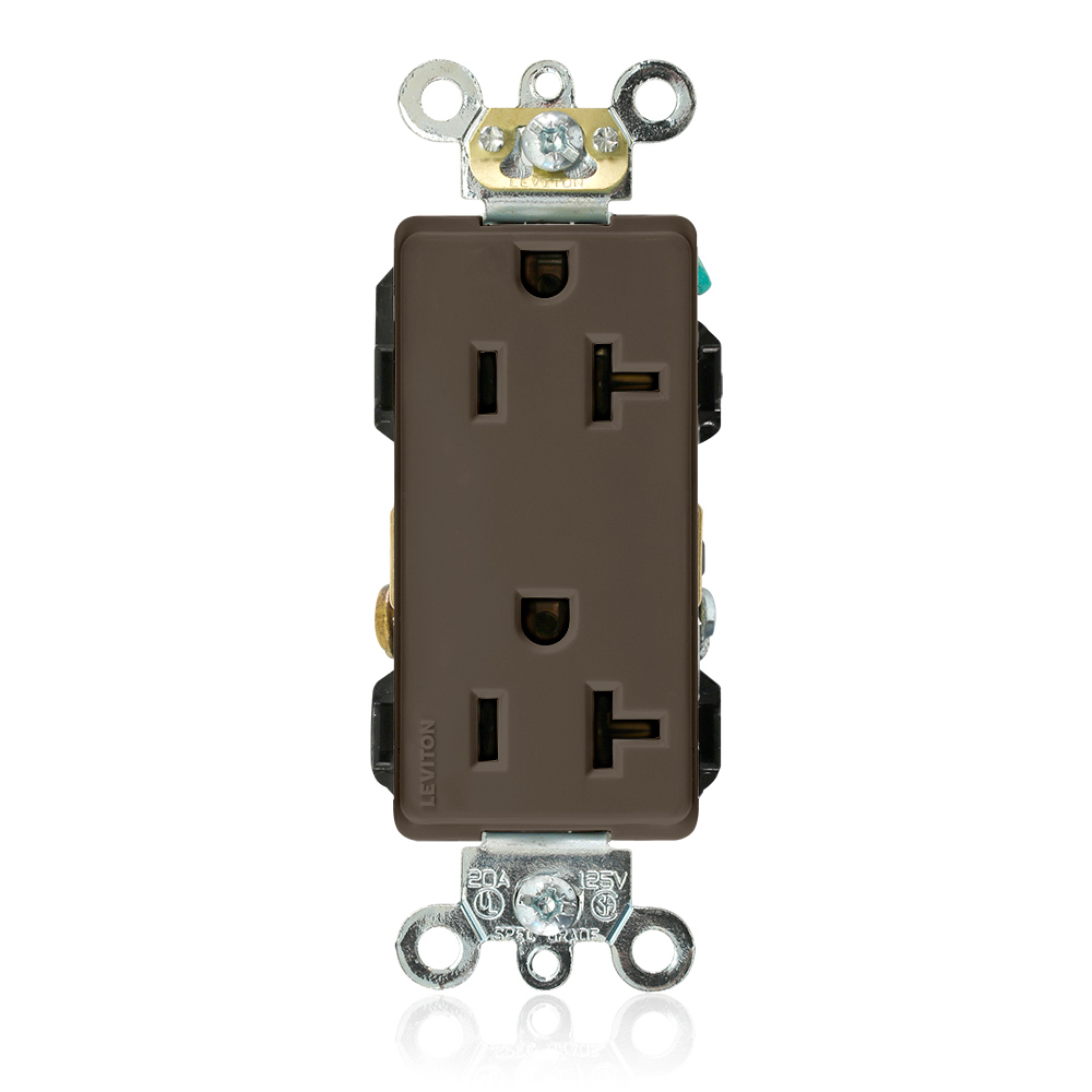 Product image for 20 Amp Decora Plus Duplex Receptacle/Outlet, Industrial Grade, Self-Grounding