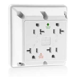 Product image for 20 Amp 4-in-1 Isolated Ground Quadruplex Receptacle/Outlet, Industrial Grade