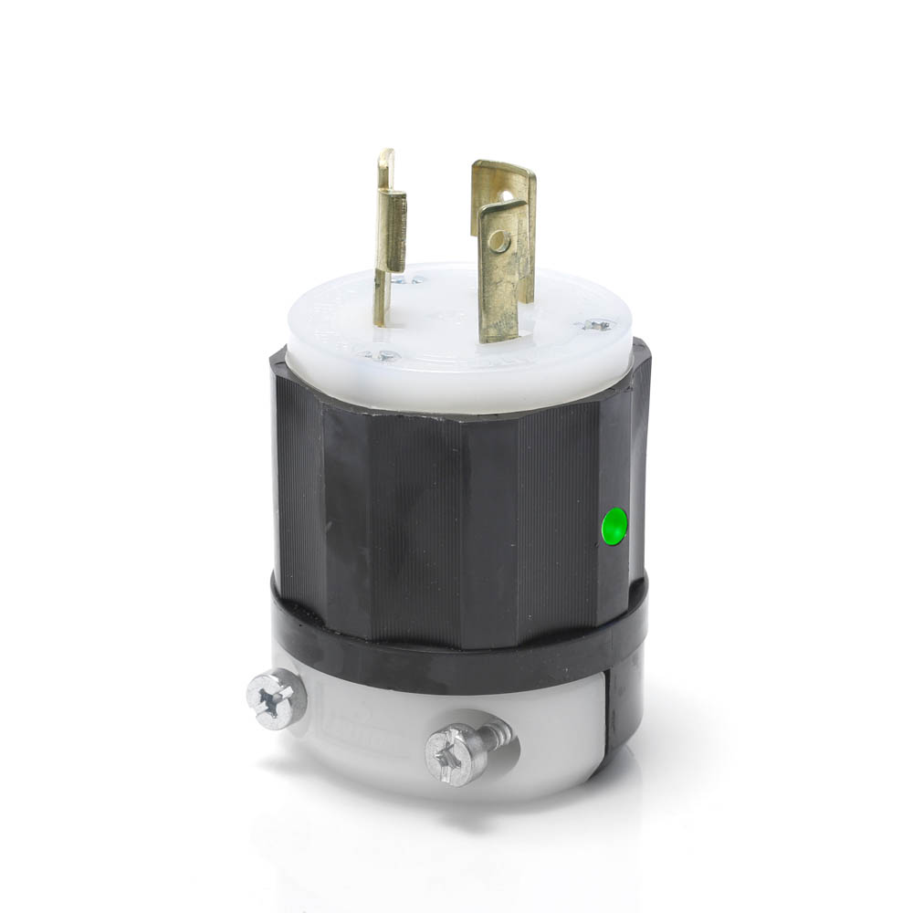 Product image for Locking Plug, 20 Amp, 125 Volt, Industrial Grade, Power Indication, Black & White