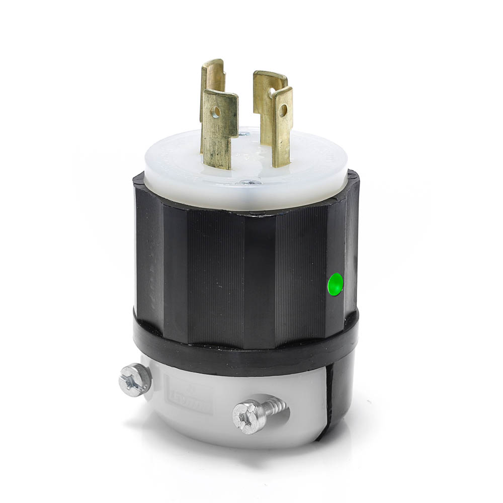 Product image for Locking Plug, 20 amp, 277 Volt, Industrial Grade, Power Indication, Black & White