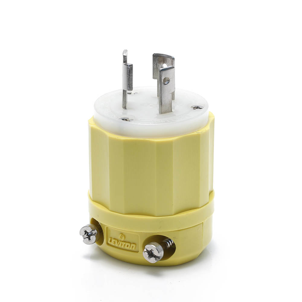 Product image for Locking Plug, 20 Amp, 125 Volt, Industrial Grade, Corrosion Resistant, Yellow & White