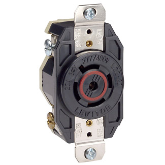 Product image for 20 Amp, 277/480 Volt, Flush Mount Locking Receptacle, Industrial Grade