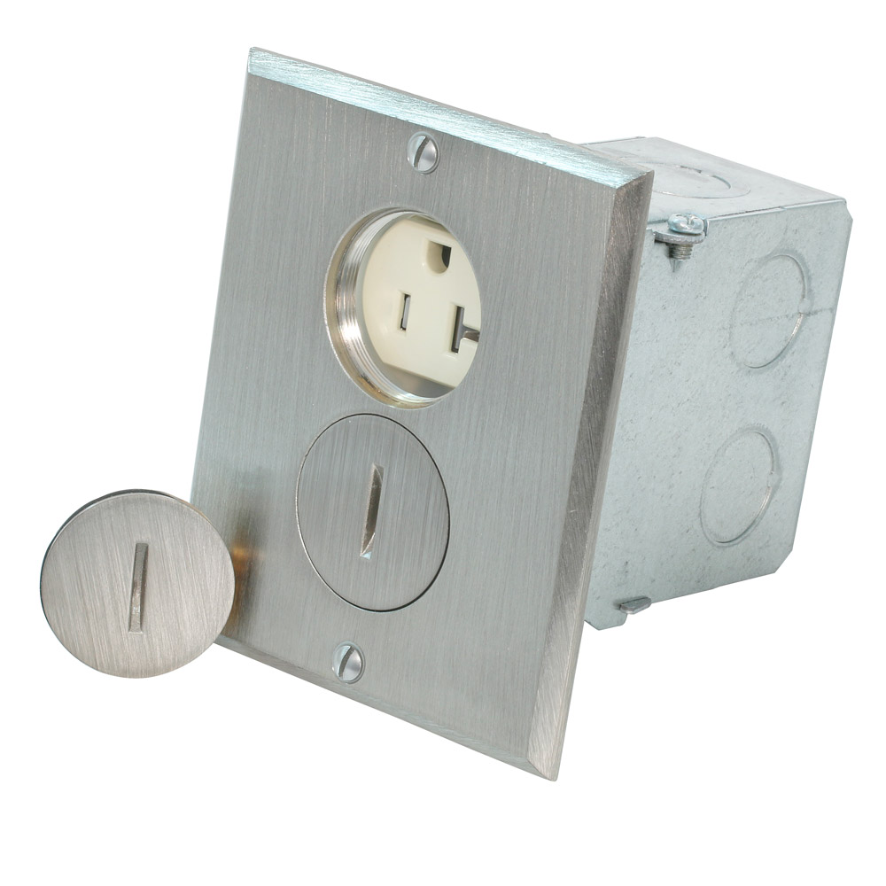 Product image for 20 Amp 1-Gang Floor Box Assembly, Commercial Grade, Tamper-Resistant, Self-Grounding