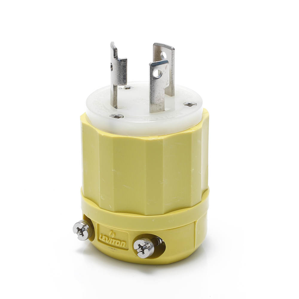 Product image for Locking Plug, 30 Amp, 125 Volt, Industrial Grade, Corrosion Resistant, Yellow & White