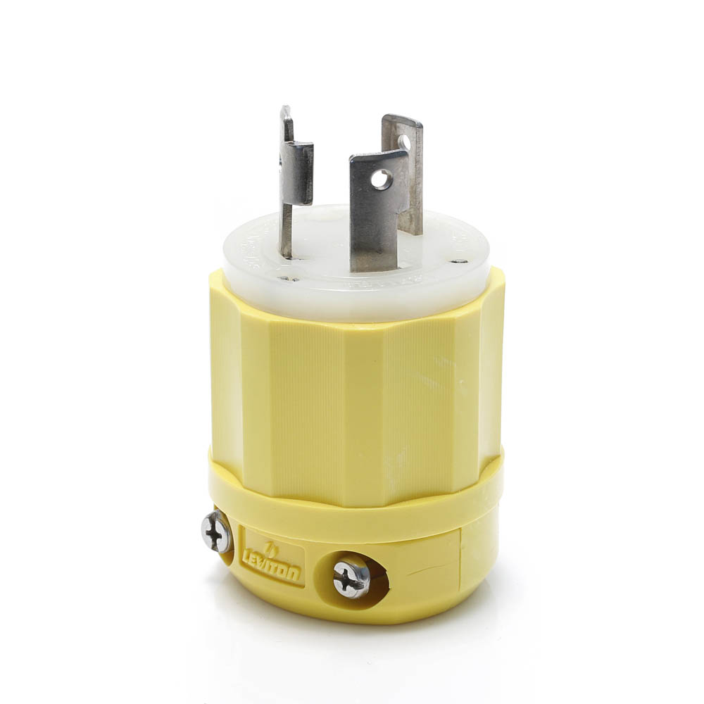 Product image for Locking Plug, 30 Amp, 250 Volt, Industrial Grade, Corrosion Resistant, Yellow & White