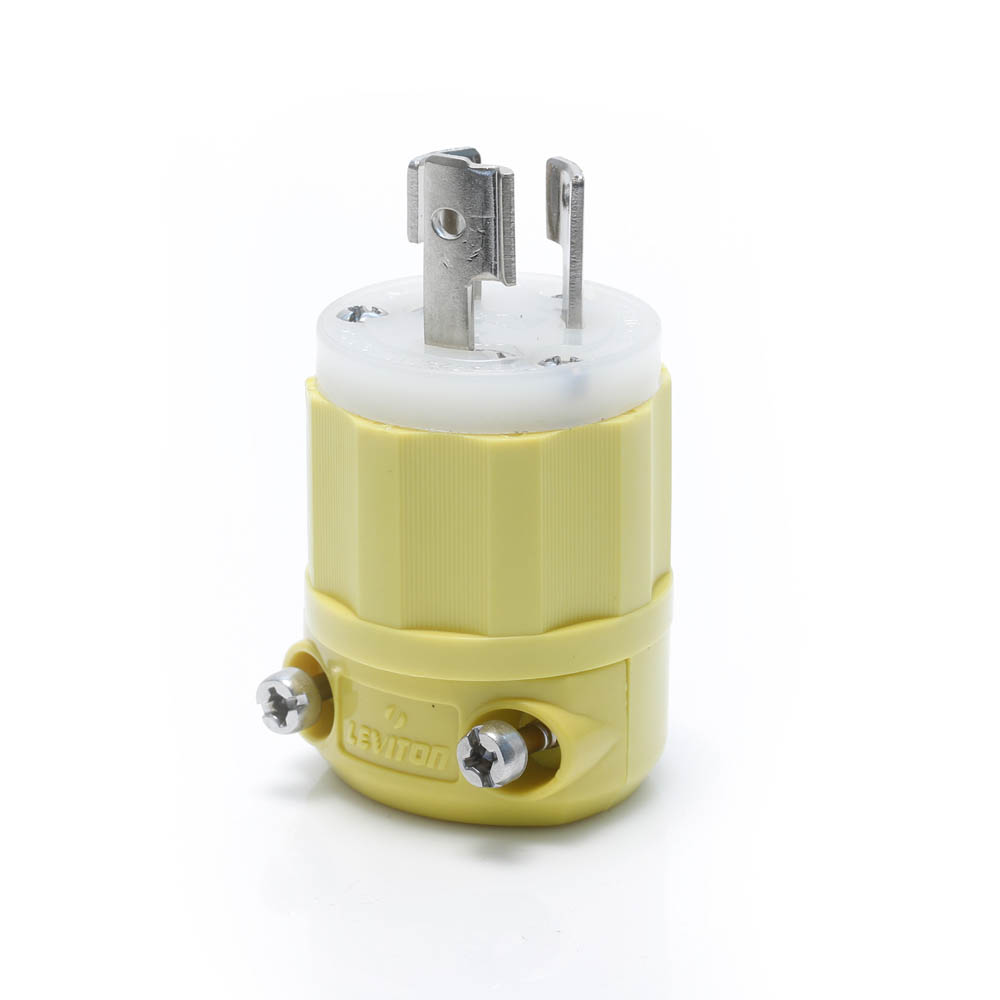 Product image for Locking Plug, 15 Amp, 250 Volt, Industrial Grade, Corrosion Resistant, Yellow & White