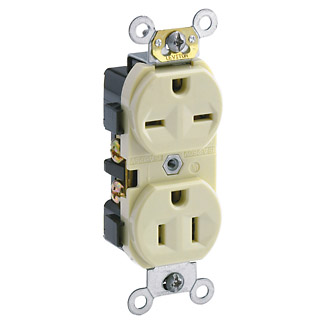 Product image for 15 Amp Duplex Receptacle/Outlet, Commercial Grade, Dual Voltage, Self-Grounding
