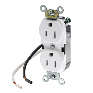 Product image for 15 Amp Duplex Receptacle/Outlet, Industrial Grade, Self-Grounding