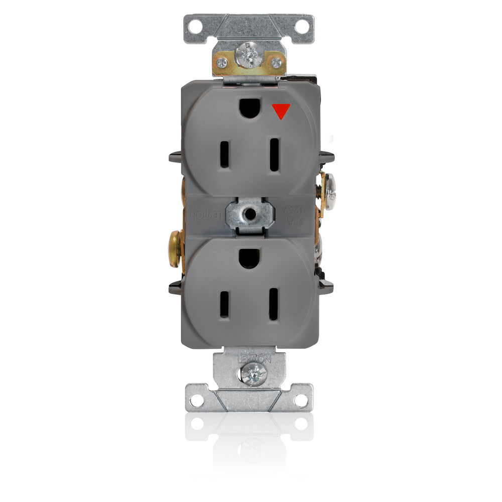 Product image for 15 Amp Isolated Ground Duplex Receptacle/Outlet, Industrial Grade, Self-Grounding, Isolated Ground