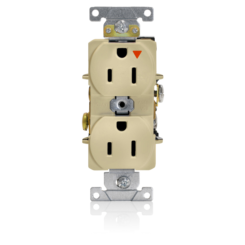 Product image for 15 Amp Isolated Ground Duplex Receptacle/Outlet, Industrial Grade, Self-Grounding, Isolated Ground