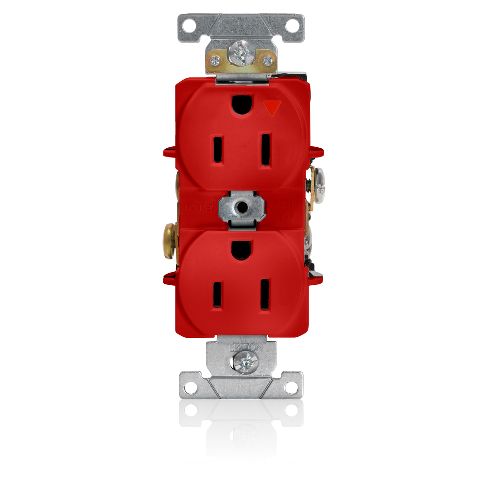 Product image for 15 Amp Isolated Ground Duplex Receptacle/Outlet, Industrial Grade, Self-Grounding, Isolated Ground