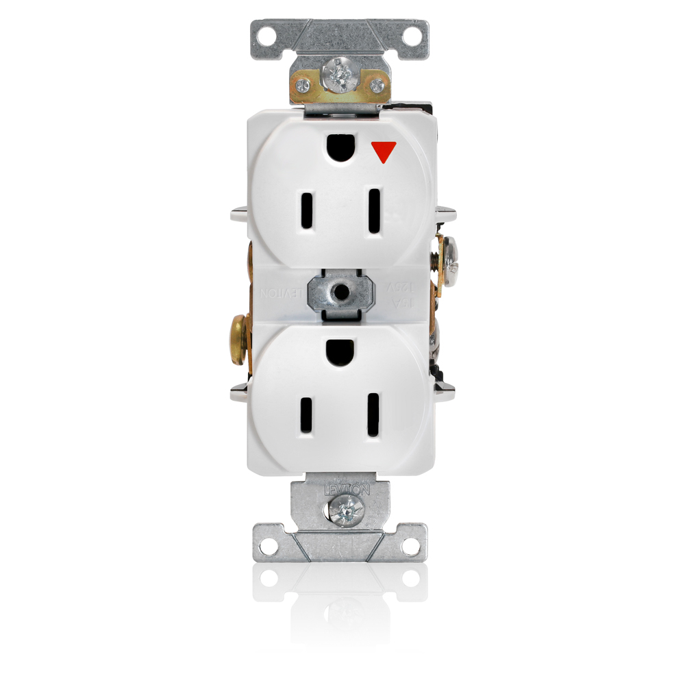 Product image for 15 Amp Isolated Ground Duplex Receptacle/Outlet, Industrial Grade, Self-Grounding, Isolated Ground