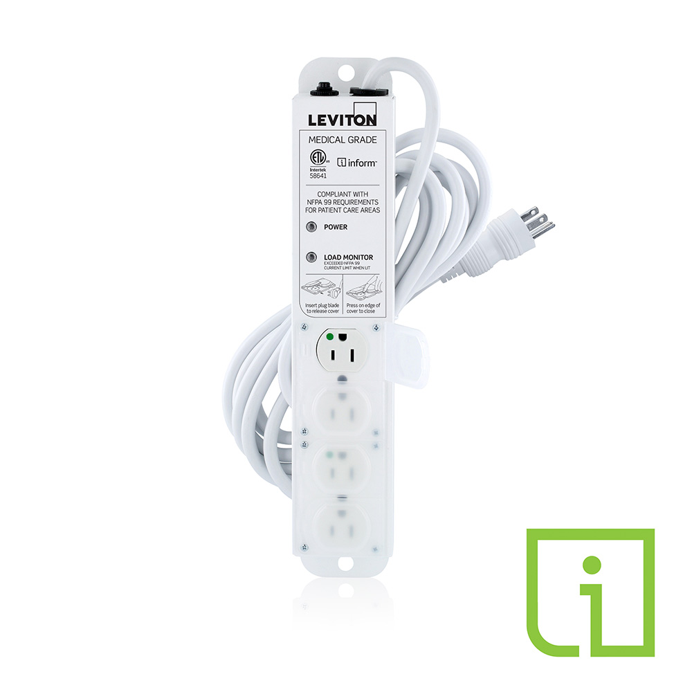 Product image for 15 Amp Medical Grade Power Strip with Load Monitoring Inform™ Technology, 4-Outlet, 15’ Cord