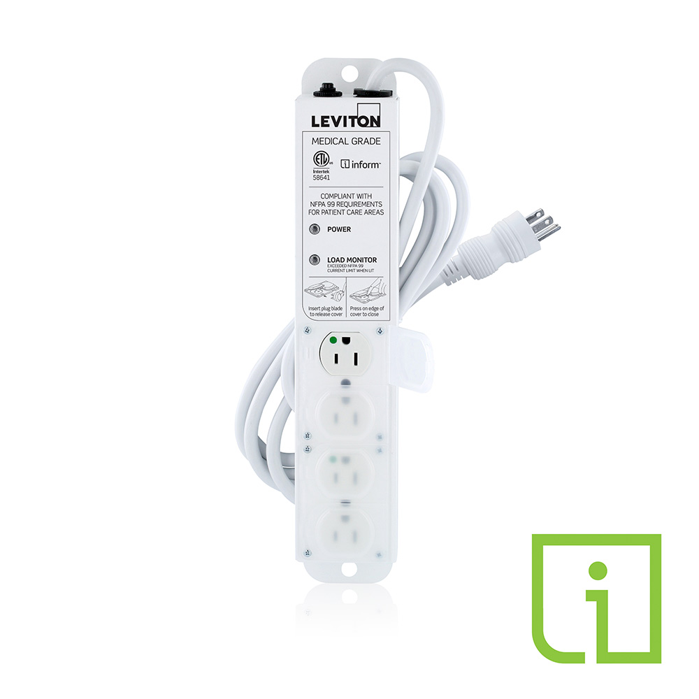 Product image for 15 Amp Medical Grade Power Strip with Load Monitoring Inform™ Technology, 4-Outlet, 7’ Cord