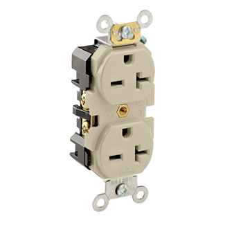 Product image for 20 Amp Duplex Receptacle/Outlet, Industrial Grade, Self-Grounding