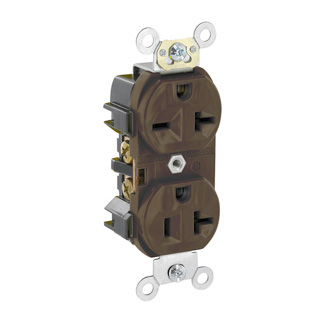 Product image for 20 Amp Duplex Receptacle/Outlet, Commercial Grade, Dual Voltage, Self-Grounding