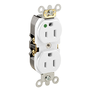 Product image for 15 Amp Duplex Receptacle/Outlet, Hospital Grade, Illuminated, Self-Grounding