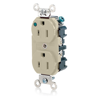 Product image for 15 Amp Duplex Receptacle/Outlet, Hospital Grade, Power Indication, Self-Grounding