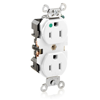 Product image for 15 Amp Duplex Receptacle/Outlet, Hospital Grade, Self-Grounding