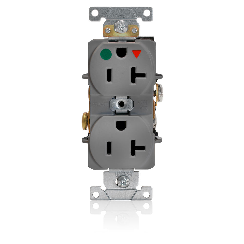 Product image for 20 Amp Isolated Ground Duplex Receptacle/Outlet, Hospital Grade, Self-Grounding, Isolated Ground