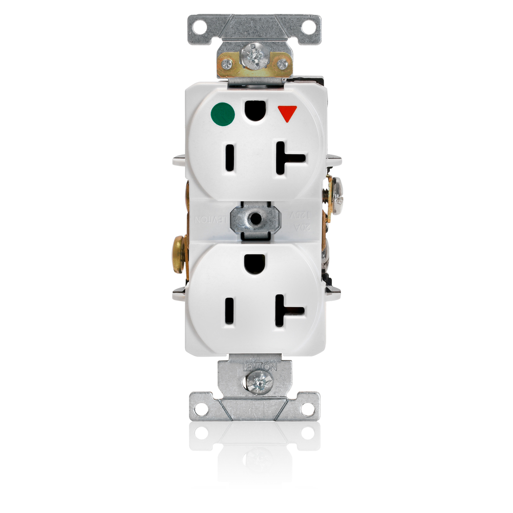 Product image for 20 Amp Isolated Ground Duplex Receptacle/Outlet, Hospital Grade, Self-Grounding, Isolated Ground