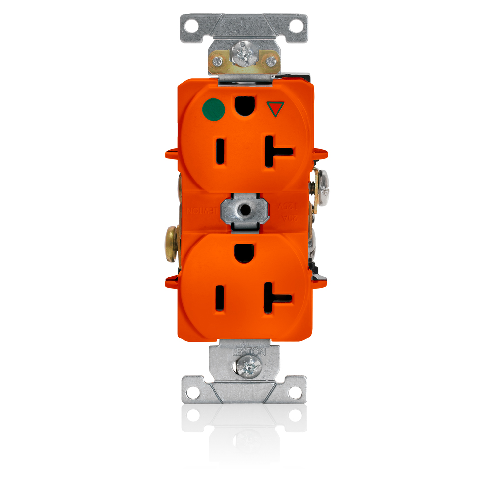 Product image for 20 Amp Narrow Body Duplex Receptacle/Outlet, Hospital Grade, Isolated Ground