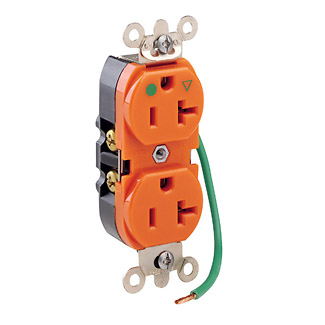 Product image for 20 Amp Isolated Ground Duplex Receptacle/Outlet, Hospital Grade, Self-Grounding