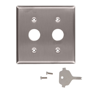 Product image for 2-Gang Key Lock Power Switch Wallplate, Standard Size, Magnetic Stainless Steel, Satin Finish