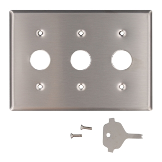 Product image for 3-Gang Key Lock Power Switch Wallplate, Standard Size, Magnetic Stainless Steel