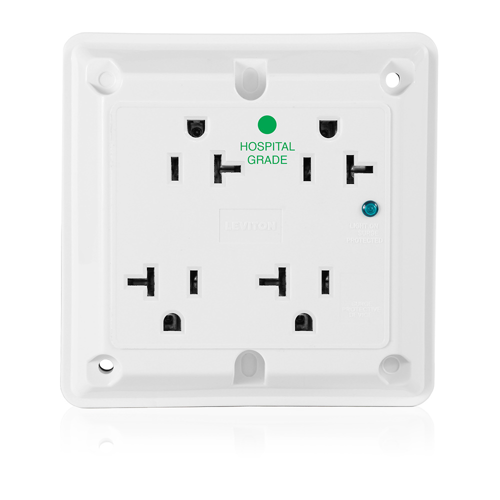 Product image for 20 Amp, 4-in-1 Surge Protective Quadruplex Receptacle Outlet, Heavy-Duty Hospital Grade