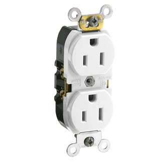 Product image for 15 Amp Duplex Receptacle/Outlet, Commercial Grade, Self-Grounding