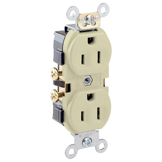 Product image for 15 Amp Narrow Body Duplex Receptacle/Outlet, Commercial Grade, Self-Grounding