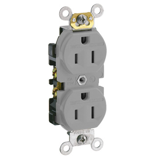Product image for 15 Amp Narrow Body Duplex Receptacle/Outlet, Commercial Grade, Tamper-Resistant, Self-Grounding