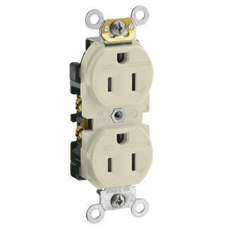 Product image for 15 Amp Narrow Body Duplex Receptacle/Outlet, Commercial Grade, Tamper-Resistant, Self-Grounding