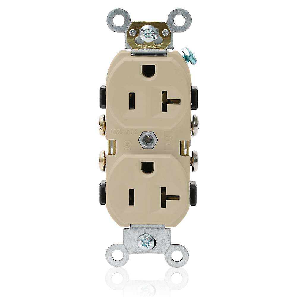 Product image for 20 Amp Duplex Receptacle/Outlet, Commercial Grade, Self-Grounding