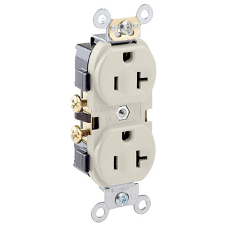 Product image for 20 Amp Narrow Body Duplex Receptacle/Outlet, Commercial Grade, Self-Grounding