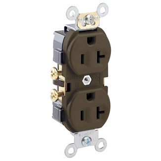Product image for 20 Amp Narrow Body Duplex Receptacle/Outlet, Commercial Grade, Self-Grounding