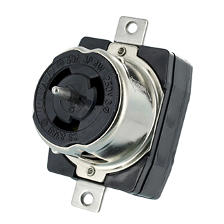 Product image for 50 Amp, 250 Volt, Black & White Locking Flush Mount Receptacle, Industrial Grade