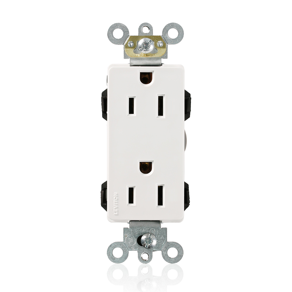 Product image for 15 Amp Lev-Lok® Decora Plus Duplex Receptacle/Outlet, Industrial Grade, Self-Grounding