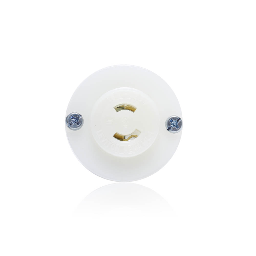 Product image for Mini Flanged Outlet Locking Receptacle, 15 Amp, 125 Volt, Industrial Grade, White