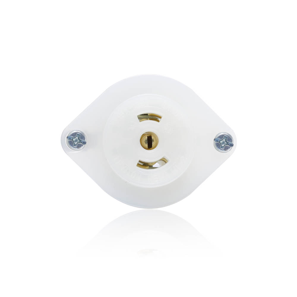 Product image for Mini Flanged Outlet Locking Receptacle, 15 Amp, 125 Volt, Industrial Grade, White